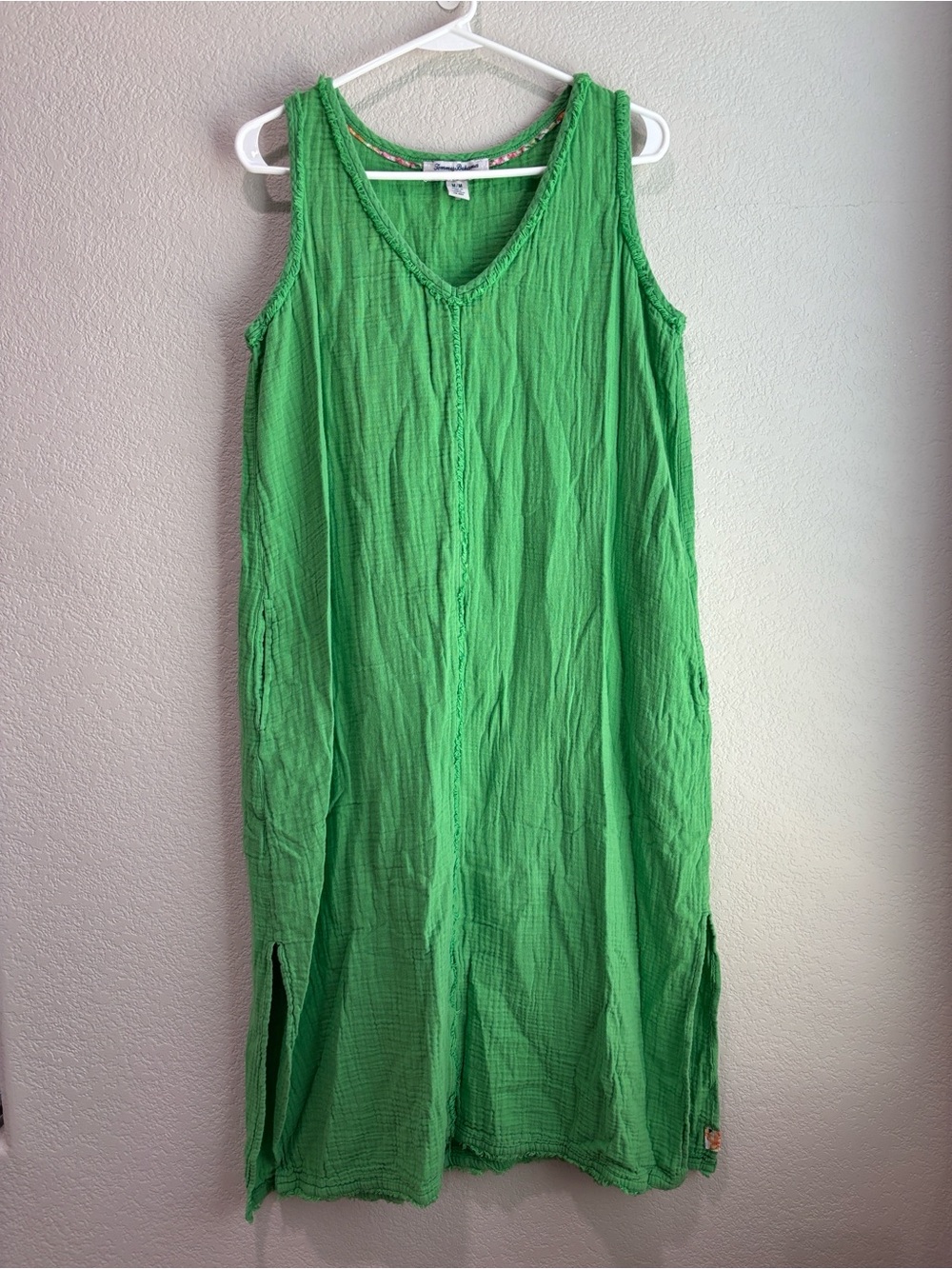 Tommy Bahama Coral Isle Dress Cotton Gauze Midi Sleeveless Dress Green Medium